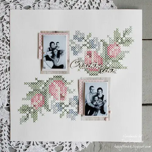 how to use Cross-stitch embroidery on your scrapbook page; Cross-stitch embroidery scrapbook layouts; Cross-stitch embroidery page inspiration; using Cross-stitch embroidery on layouts; Cross-stitch embroidery scrapbook embellishments; document memories using Cross-stitch embroidery;