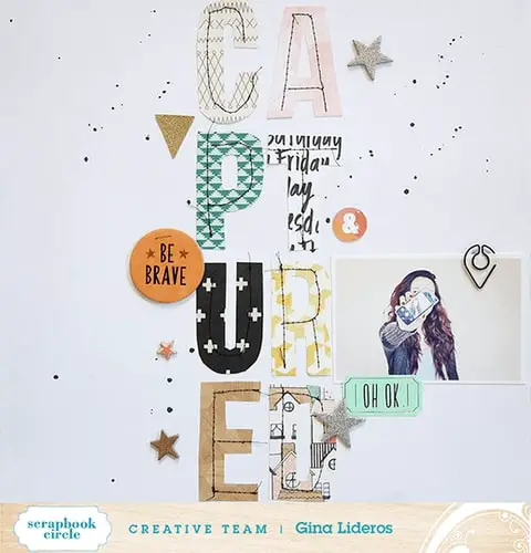 how to use big titles on your scrapbook page; big titles scrapbook layouts; big titles page inspiration; using big titles on layouts; big titles scrapbook embellishments; document memories using big titles